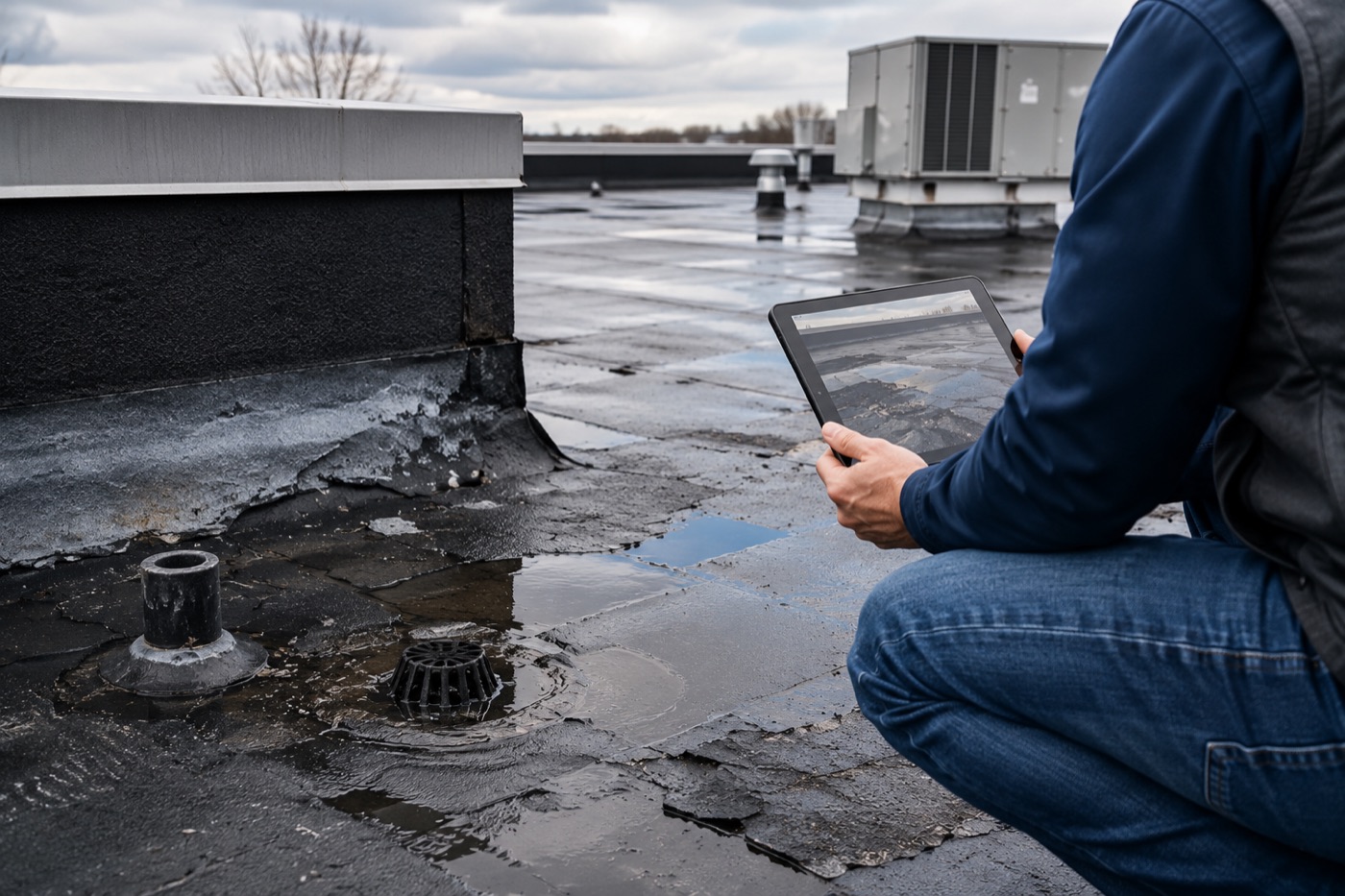 Commercial low-slope roof system inspection