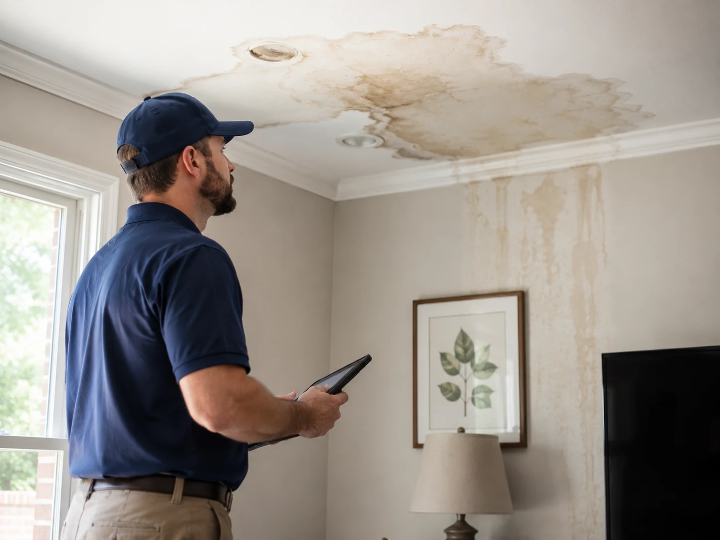 Interior water damage and moisture path inspection