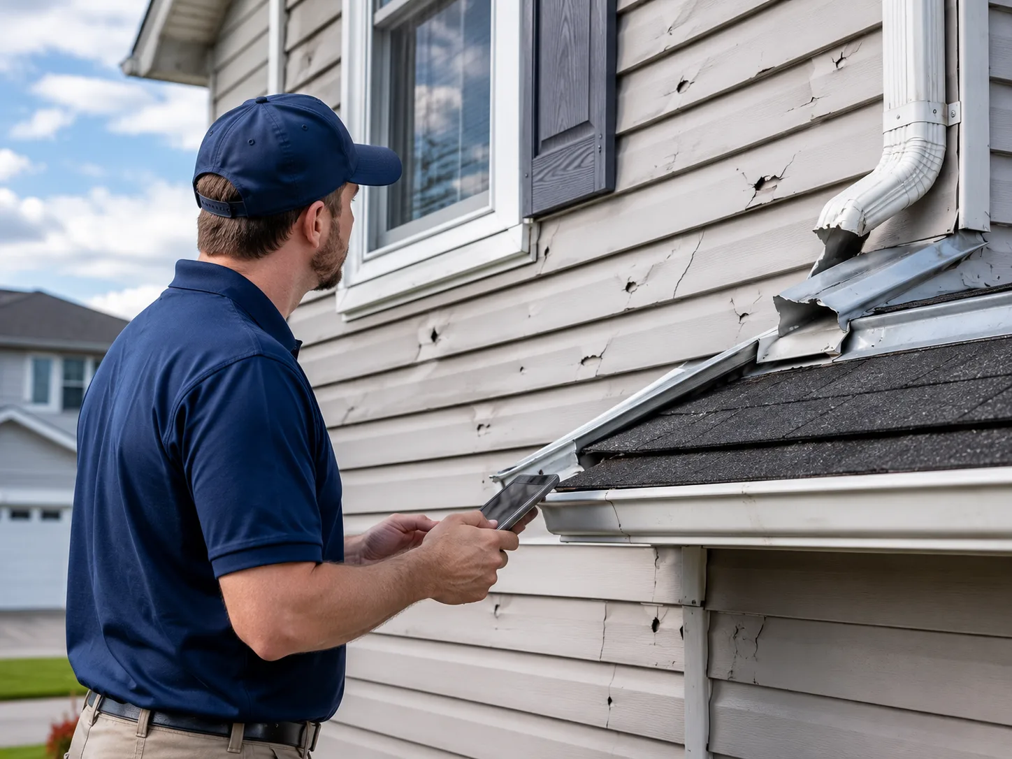 Close inspection of siding and exterior elevation damage